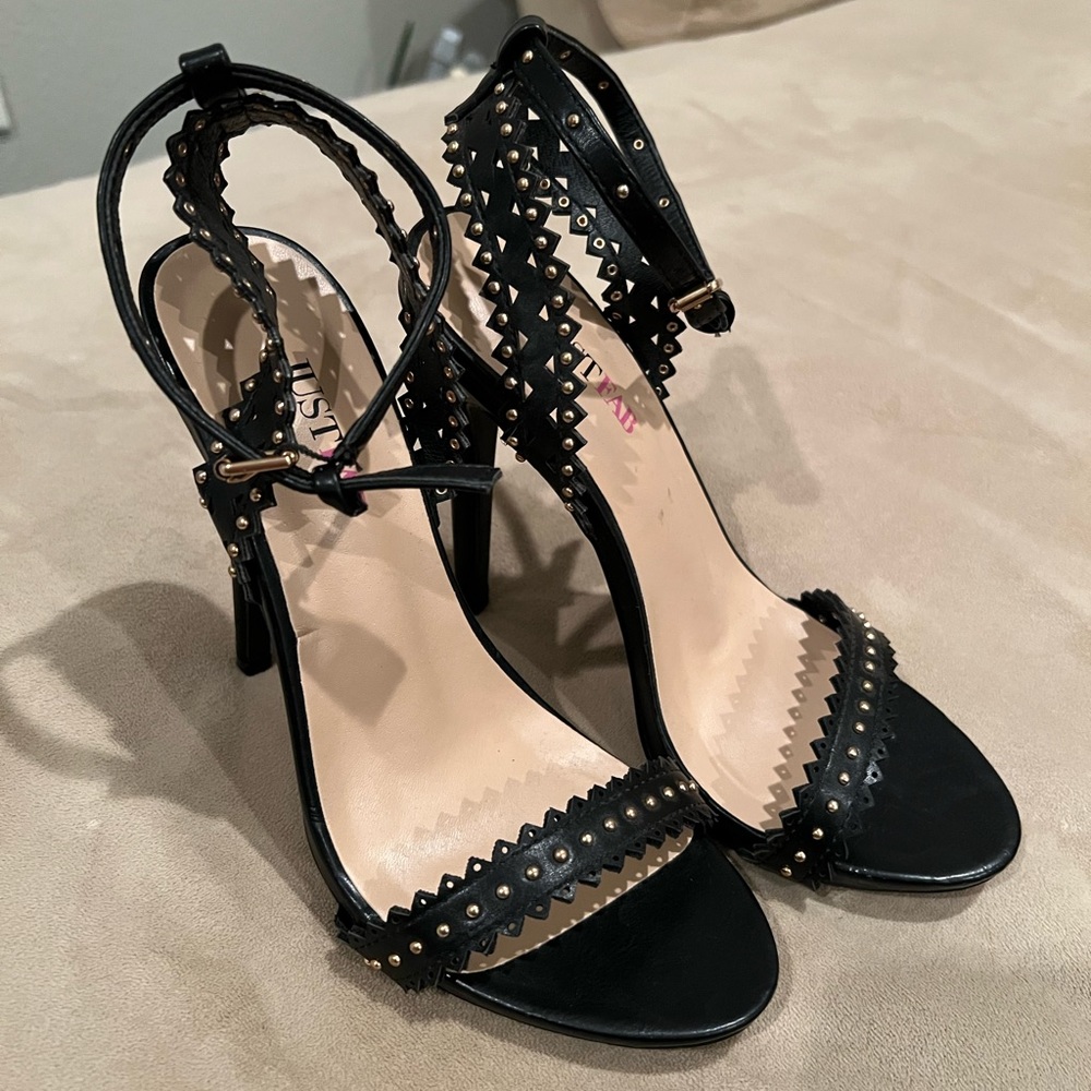 Just fab 5” heels black with round gold studs size 7.5